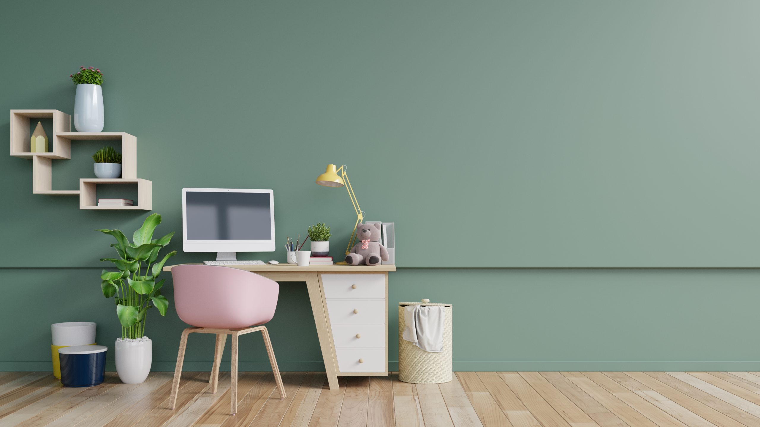 Office,Room,With,A,Pastel,Background.3d,Rendering