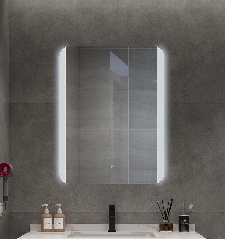 Espejo LED plateado para baño, horizontal y vertical, con botón sensible  (C-CK010)